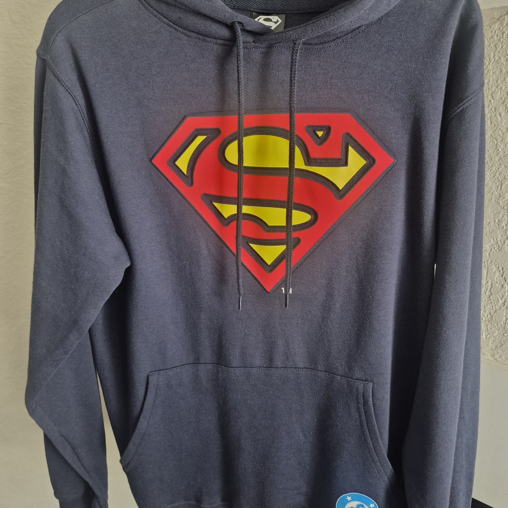 DC Comics Navy Pullover Hoodie with Red & Yellow Superman Crest Size S/M